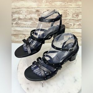AGL  Women's Sz 41 /US 9.5 Leather Stud Ankle Strap Sandal Black Italy Msrp $395
